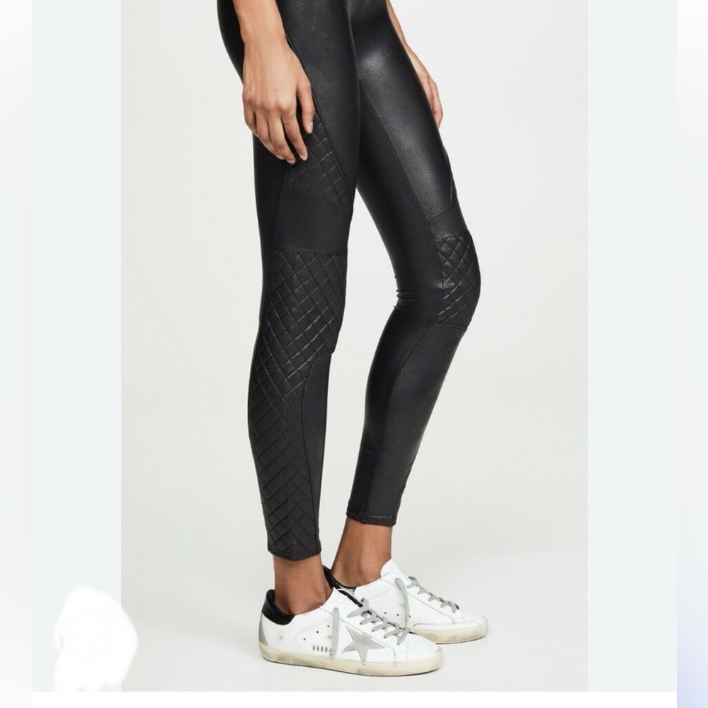 Spanx Faux Leather Leggings w/Quilted Detail